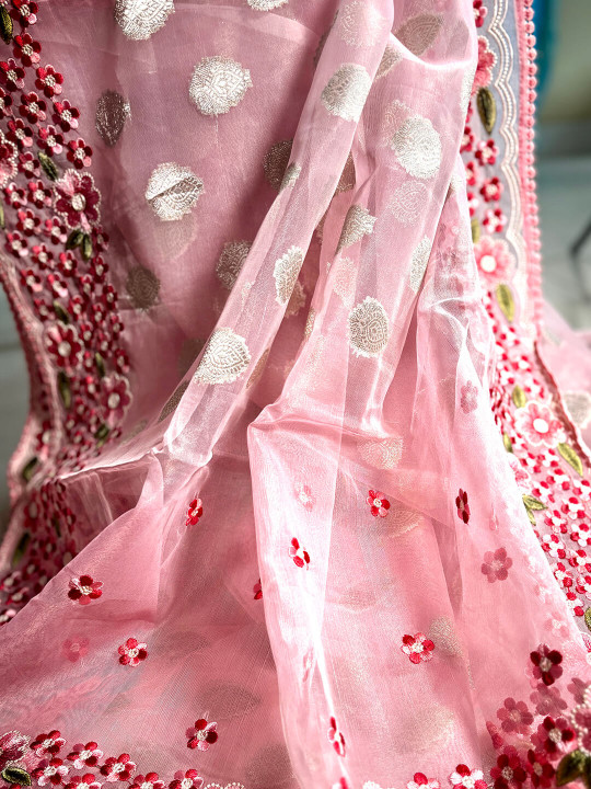 PASTEL PINK EMBROIDERED FANCY SAREE